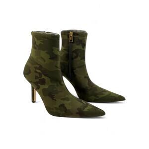 Camouflage Neoprene Stiletto Ankle Boots Pointed Toe Zip Streetwear Boot 6.5 NEW